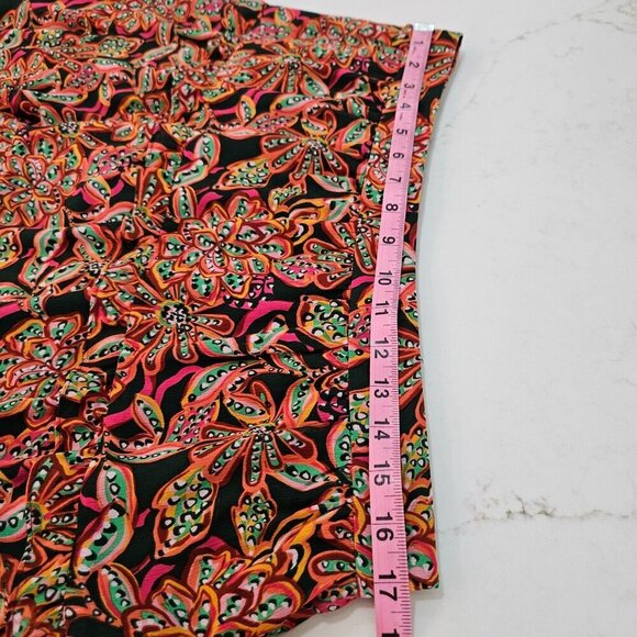 J. Crew Floral Boho Pink Green Print Skirt Large Tired Ruffle Knee Length Flowy - Picture 7 of 9